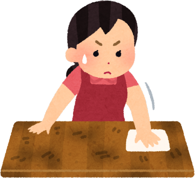 Illustration of Woman Cleaning a Dirty Table