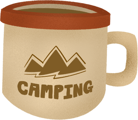 Camping cup in hand drawing illustration design.